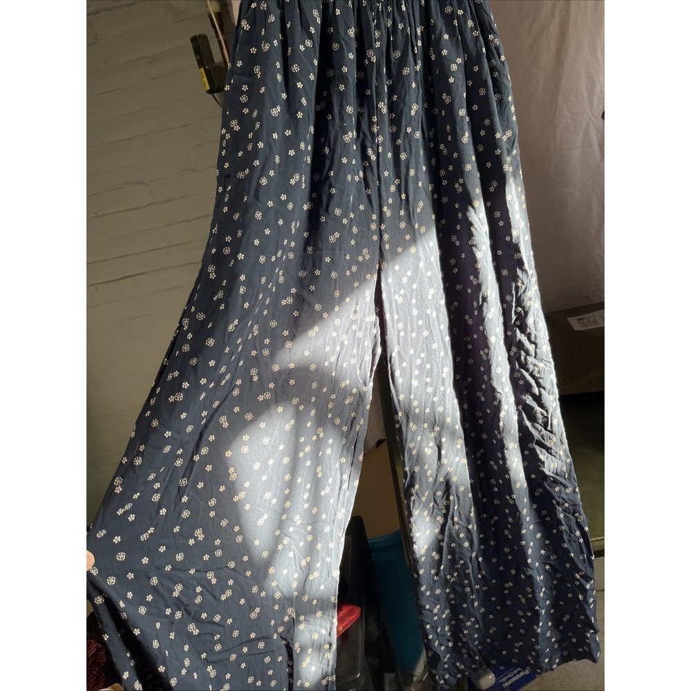 Madewell Size Med Sophia Wide Leg Jumpsuit Navy Blue Ditsy Floral Pockets - Picture 2 of 4